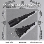 Power Cord - 1M Figure-8 C7 IEC Connector - 15A Capacity IP20 - Home Appliance Industrial Equipment