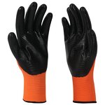 Safety Work Gloves Manufacturer - 13Gauge Polyester Shell Orange and Black Nitrile Coated