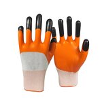 Safety Work Gloves Manufacturer - 13Gauge Polyester Shell Orange and Black Nitrile Coated