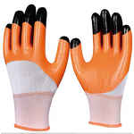 Work Gloves Manufacturer - 13gauge Orange Nitrile Double Dipping Oil-proof Black Reinforced Finger for Safety