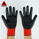 Work Gloves Manufacturer - Red-lined Black Nitrile-coated Oil/Acid/Alkali Resistant Elastic Cuff 24CM