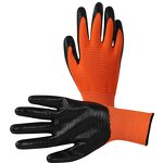 Safety Work Gloves Manufacturer - 13Gauge Polyester Shell Orange and Black Nitrile Coated