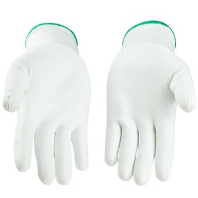 Work Gloves Manufacturer - 13 Gauge White PU Finger Coated Anti-static Carbon Fiber Drust Proof Elastic Cuff
