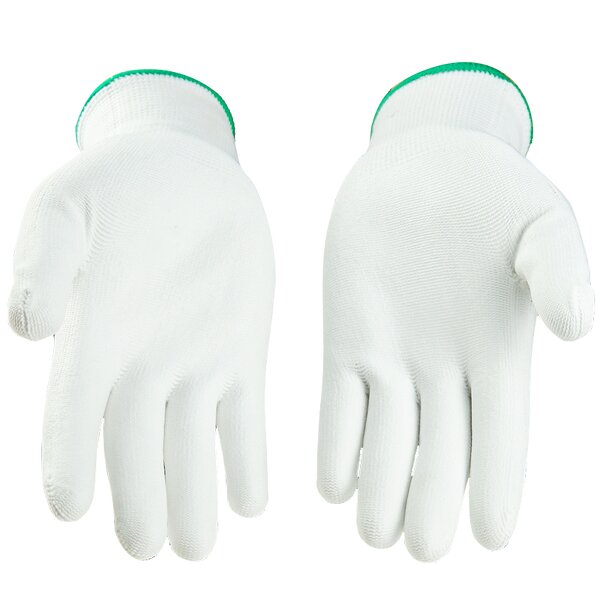 Work Gloves Manufacturer - 13 Gauge White PU Finger Coated Anti-static Carbon Fiber Drust Proof Elastic Cuff