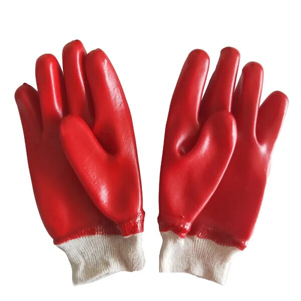 Work Gloves Manufacturer - Cotton Liner Knitted Wrist Cuff Red PVC
