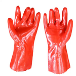 Work Gloves Manufacturer - 35 cm Long Gauntlet Fully Dipped Red Pvc Waterproof Oil Chemical Resistant Industrial