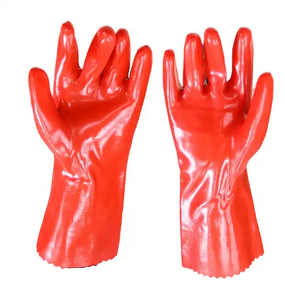 Work Gloves Manufacturer - 35 cm Long Gauntlet Fully Dipped Red Pvc Waterproof Oil Chemical Resistant Industrial