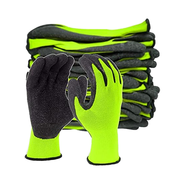 Work Gloves Manufacturer - Men/Women 9/L Green Crinkle Latex Rubber 12Pair Hand Arm Protection Anti-Slip