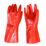Work Gloves Manufacturer - 35 cm Long Gauntlet Fully Dipped Red Pvc Waterproof Oil Chemical Resistant Industrial