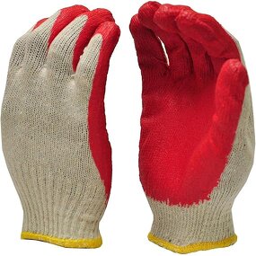 Work Gloves Manufacturer - 10 Gauge Red Rubber Wrinkles Flat Hanging Latex Soft for Handling Site