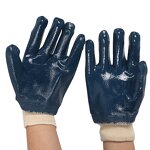 Work Gloves Manufacturer - Blue Nitrile Fully Coated with Safety Canvas Cuff Jersey Liner Smooth Surface
