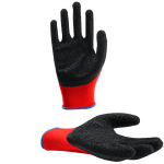 Work Gloves Manufacturer - Non-Slip Thin Red Polyester Core Black Latex Wrinkled Dipped Waterproof for Safety