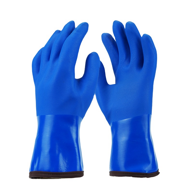 Winter Gloves Manufacturer - Blue PVC Fully Coated Foam Liner Guantlet Cuff Full Arm Protection Chemical Resistant