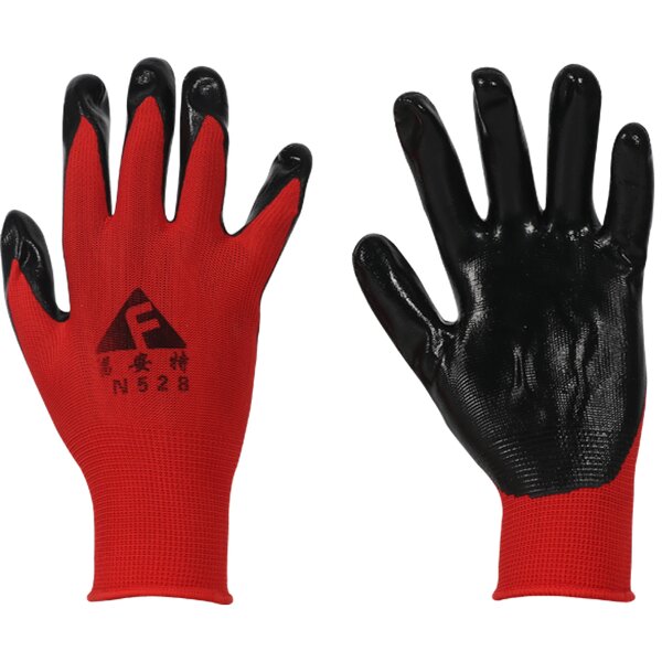 Work Gloves Manufacturer - CE Standard 13 Guaged Red Black Nitrile Coated Guantes Industriales