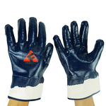 Work Gloves Manufacturer - FURUNDA FRDN1104 Blue Nitrile Fully Coated Heavy Duty Canvas Cuff Smooth Grip