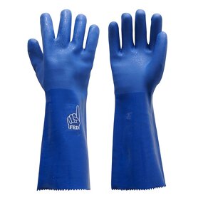 Work Gloves Manufacturer - 27/35 cm Blue Frosted PVC with Polyester Lining Long Sleeves Chemical