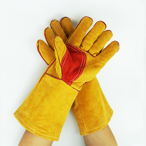 Welding Gloves Manufacturer - 13-16 Inch Cow Split Leather Enhanced Palm Gauntlet Cuff Cotton/Fleece Lined AB/BC Grade