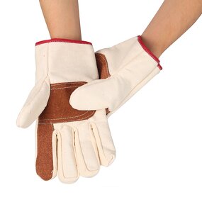 Work Gloves Manufacturer - FURUNDA Industrial Grade White Canvas 24CM Heat Resistant Welding Extra Thickened
