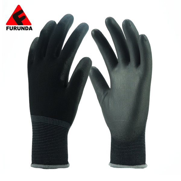 Work Safety Gloves Manufacturer - Factory Custom Logo Grey White Nylon Polyester PU Polyurethane Coated with Palm Coating