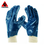 Work Gloves Manufacturer - Blue Nitrile Fully Coated with Safety Canvas Cuff Jersey Liner Smooth Surface