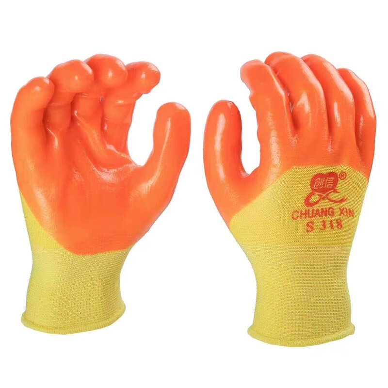 Work Gloves Manufacturer - Orange Nylon Coated Full PVC Waterproof for Construction