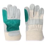 Work Gloves Manufacturer - White Green Coloured Cowhide with Reinforced Palms Safety Cuff for Mining Work Sites