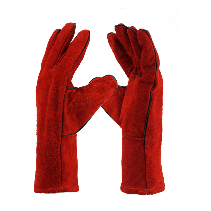 Welding Gloves Manufacturer - FURUNDA FRDL1020 Red Long Leather 13"-18" Forearm Protection Cowhide with Cotton Liner