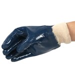 Work Gloves Manufacturer - Blue Nitrile Fully Coated with Safety Canvas Cuff Jersey Liner Smooth Surface