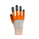 Safety Work Gloves Manufacturer - 13Gauge Polyester Shell Orange and Black Nitrile Coated