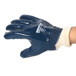 Work Gloves Manufacturer - Blue Nitrile Fully Coated with Safety Canvas Cuff Jersey Liner Smooth Surface