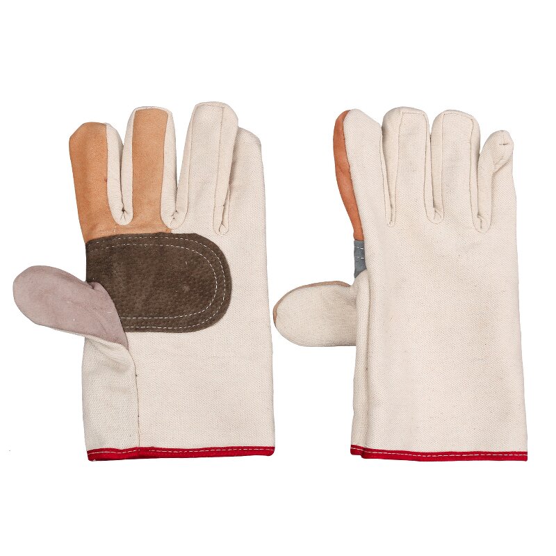Work Gloves Manufacturer - In Stock Composite Palm with Leather Reinforcement Double Layer Thick Canvas