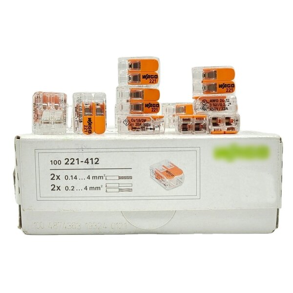 WAGO Splicing Connector - Manufacturer - 221-412 2 Way 4mm2 Lever Type