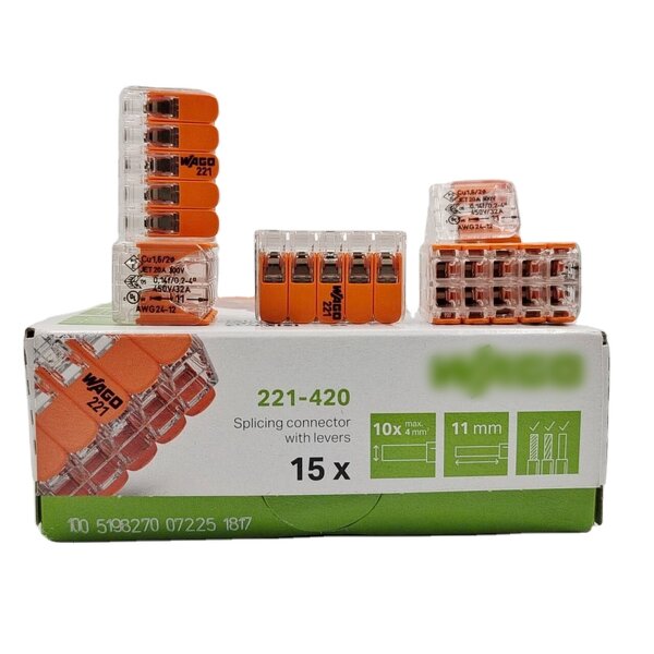 WAGO Splicing Connector - Manufacturer - 221-420 10 Poles 4mm2 Lever Type