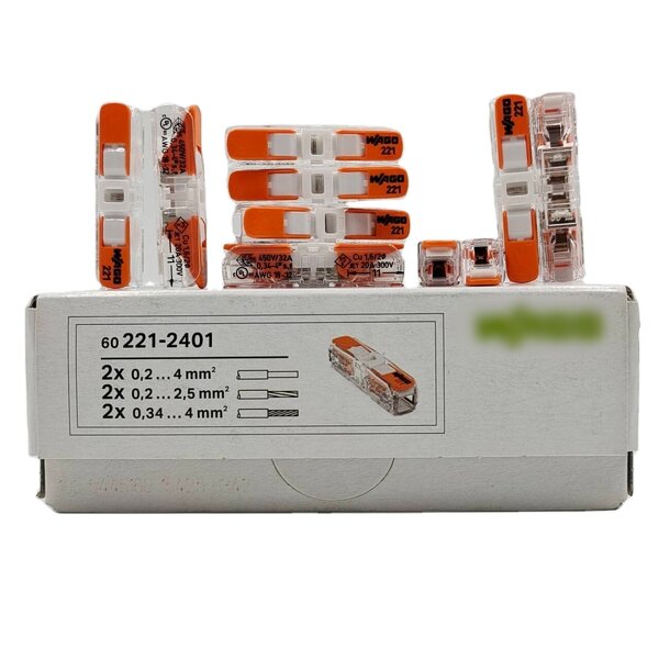 WAGO Inline Connector - Manufacturer - 221-2401 2 Pin 4mm2 60pcs White Cover