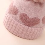 Beanie Hat - Manufacturer - Baby Girls Thickened Love Heart Pom Pom Warm Winter Hat