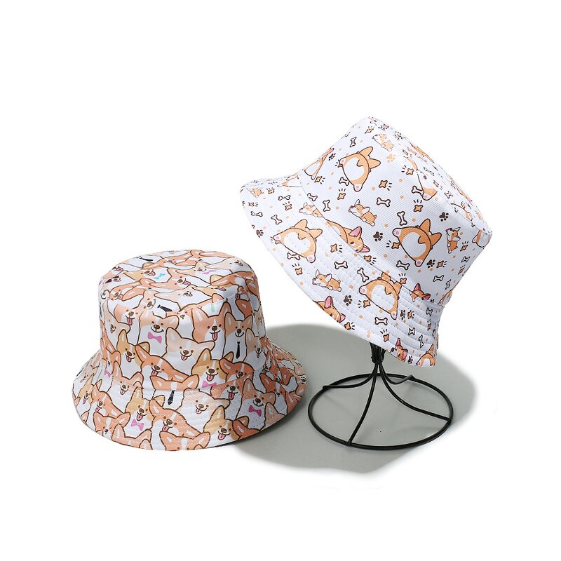 Bucket Hat - Manufacturer - Cartoon Puppy Pattern Reversible Spring Autumn Fishing Hat