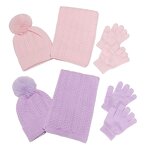 Beanie Set - Manufacturer - Children Winter Knit 3-Piece Hat Scarf Gloves Custom Pom Pom