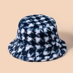 Bucket Hat - Manufacturer - Winter Fuzzy Warm Houndstooth Adjustable Outdoor Fur Hat