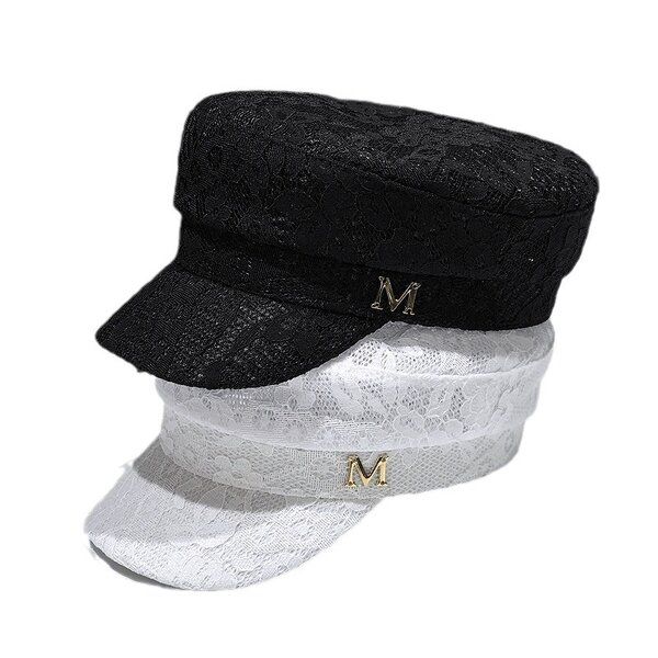 Beret Cap - Manufacturer - Summer Elegant Women Octagonal Metal Hollow Lace Baker Boy Hat