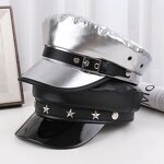Beret Cap - Manufacturer - PU Leather Fiddler Metal Chain Decor Summer Elegant Captain Hat