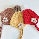 Beanie Hat - Manufacturer - Cable Knit Pom Pom Flower Children Warm Windproof Hat