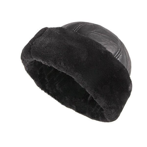 Docker Cap - Manufacturer - Black PU Leather Wool Lining Faux Fur Winter Thick Hat