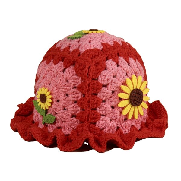 Bucket Hat - Manufacturer - Women Handmade Knit Floral Skull Cap Summer Beach Hat