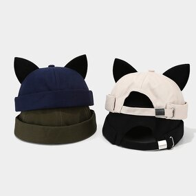 Docker Cap - Manufacturer - Cute Cat Ear Brimless Brass Buckle Adjust Cotton Harbour Hat