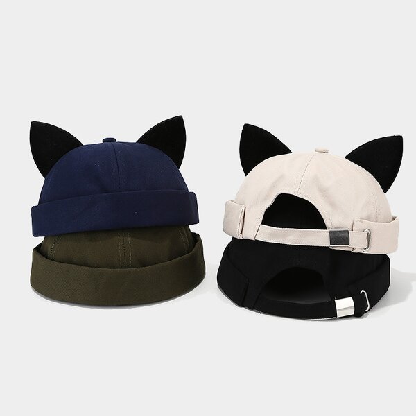 Docker Cap - Manufacturer - Cute Cat Ear Brimless Brass Buckle Adjust Cotton Harbour Hat