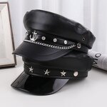 Beret Cap - Manufacturer - PU Leather Fiddler Metal Chain Decor Summer Elegant Captain Hat
