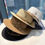 Boater Hat - Manufacturer - Unisex Paper Hatband Wide Brim Fedora Summer Beach Hat