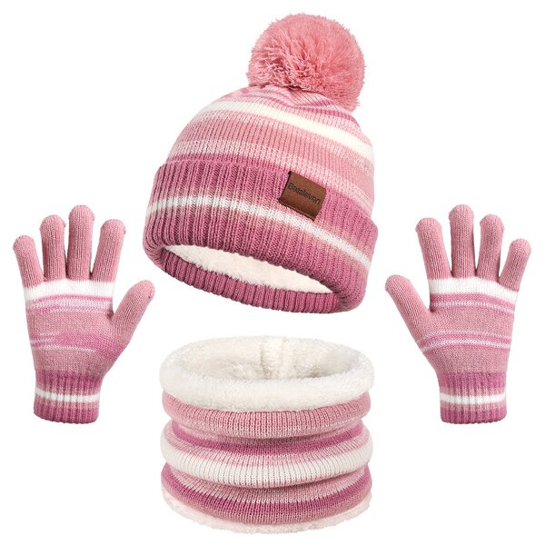 Hat Set - Manufacturer - Children Winter Gloves Scarf Beanie 3-Piece Fleece Lined Set