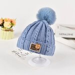 Beanie Hat - Manufacturer - Cable Knit Patch Kids Winter Warm Windproof Pom Pom Hat