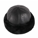 Docker Cap - Manufacturer - Black PU Leather Wool Lining Faux Fur Winter Thick Hat